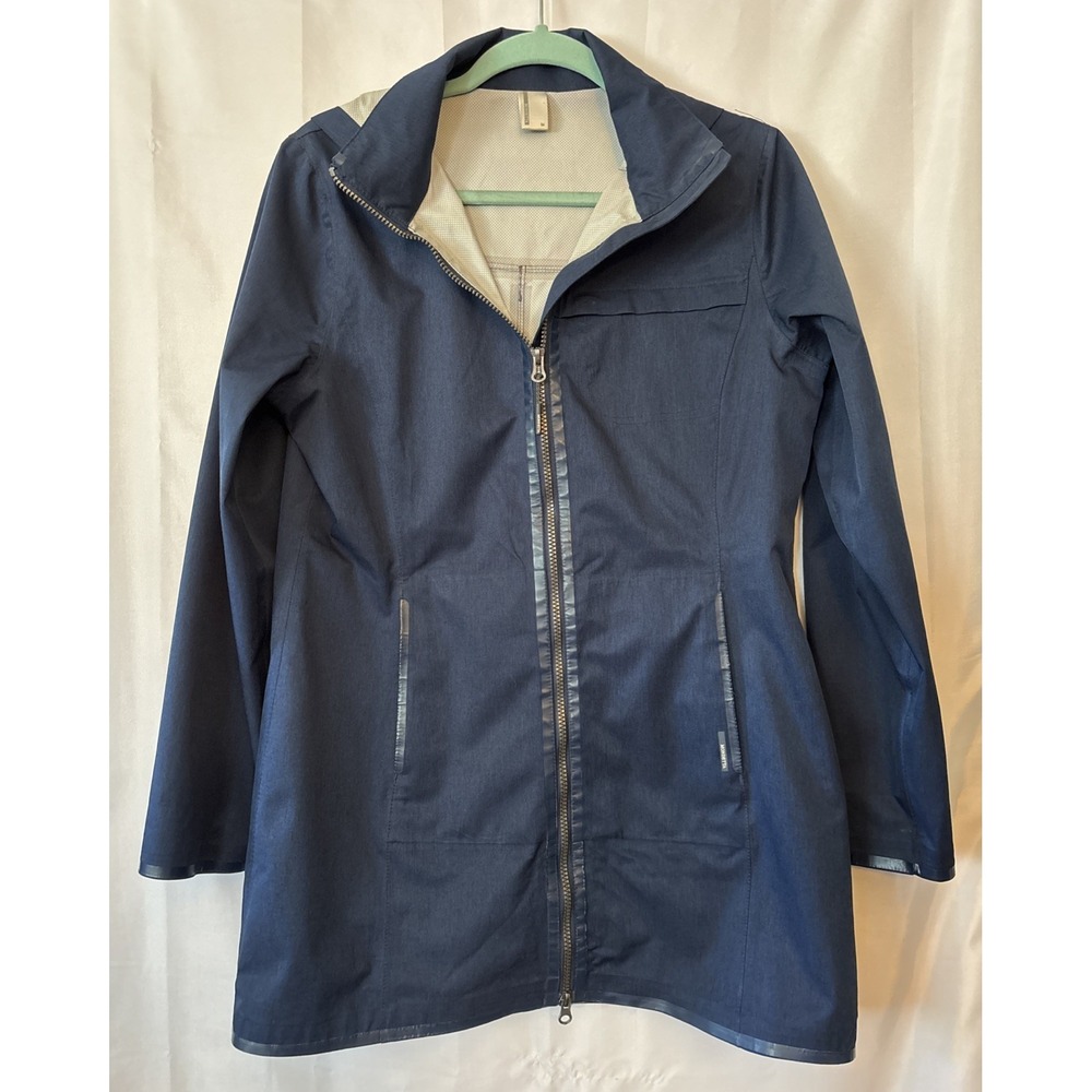 Mondetta Blue Hooded Rain Jacket Women's Full Zip-Up Pockets Taped Seams Size M